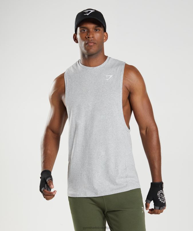 React drop arm tank moškiGymshark svetlo sivi jedrni lapor J00L2888
