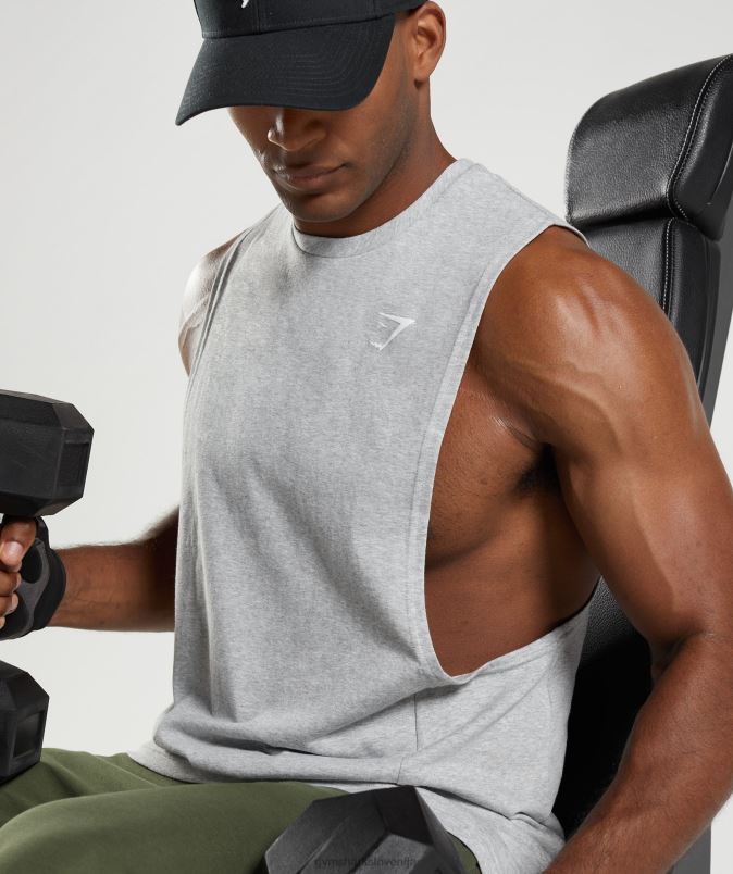 React drop arm tank moškiGymshark svetlo sivi jedrni lapor J00L2888