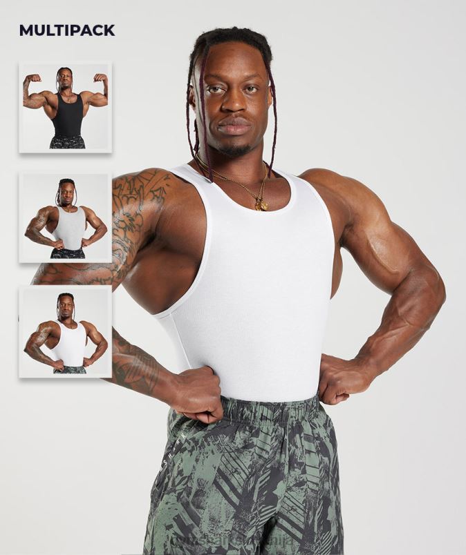 rebrasti rezervoar 3pk moškiGymshark beli/črni/kamnito sivi lapor J00L2908