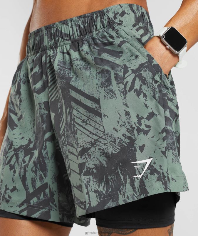 športne kratke hlače 5 2 v 1 moškiGymshark vrba zelena/črna J00L2565
