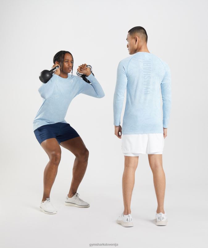 Geo brezšivna majica z dolgimi rokavi moškiGymshark bela/modra iz mesečevega kamna J00L2711