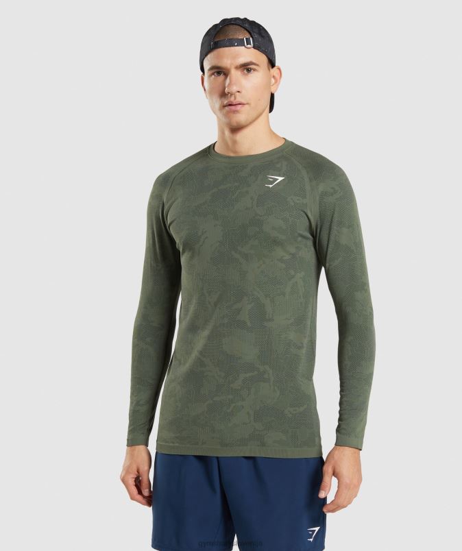 Geo brezšivna majica z dolgimi rokavi moškiGymshark jedro olivno/črno J00L2599