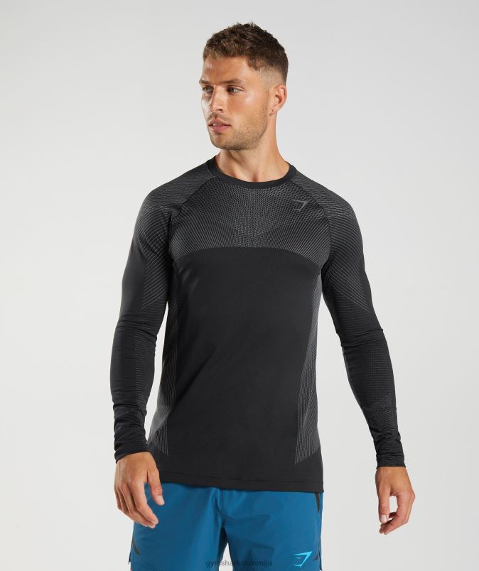 apex brezšivna majica z dolgimi rokavi moškiGymshark črna/silhueta siva J00L2764