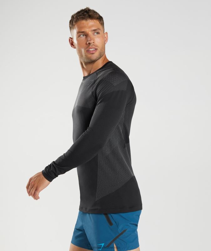 apex brezšivna majica z dolgimi rokavi moškiGymshark črna/silhueta siva J00L2764