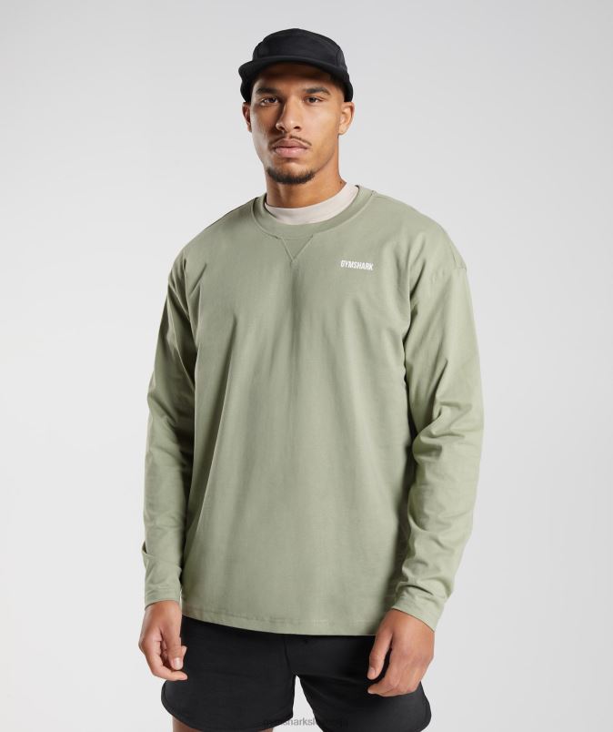 majica z dolgimi rokavi s kratkimi rokavi moškiGymshark žajbelj zelen J00L2760