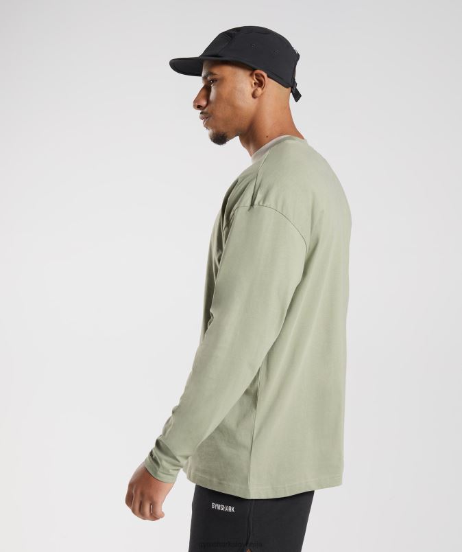 majica z dolgimi rokavi s kratkimi rokavi moškiGymshark žajbelj zelen J00L2760