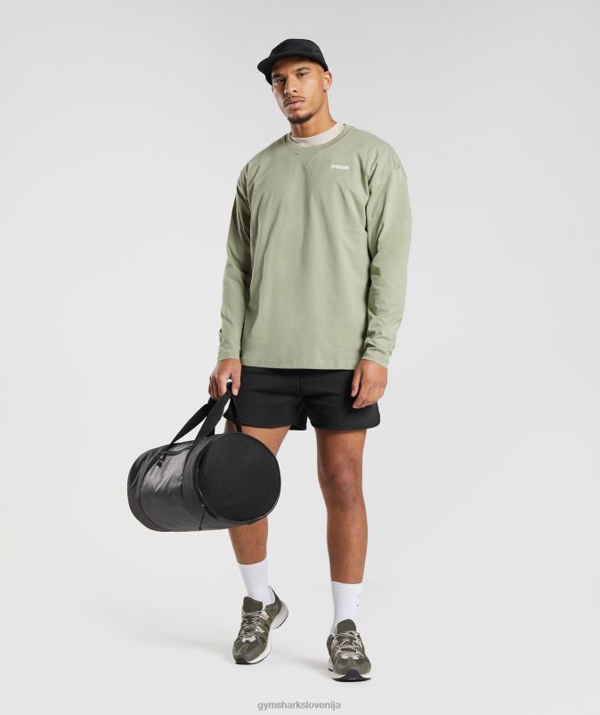 majica z dolgimi rokavi s kratkimi rokavi moškiGymshark žajbelj zelen J00L2760