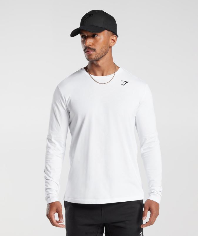 majica z dolgimi rokavi z grbom moškiGymshark bela J00L2585