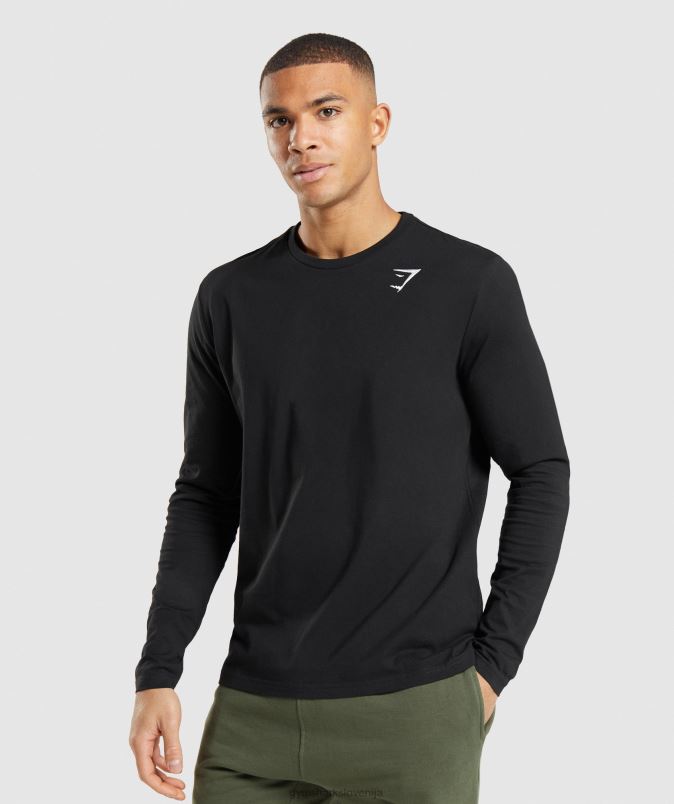 majica z dolgimi rokavi z grbom moškiGymshark Črna J00L2579