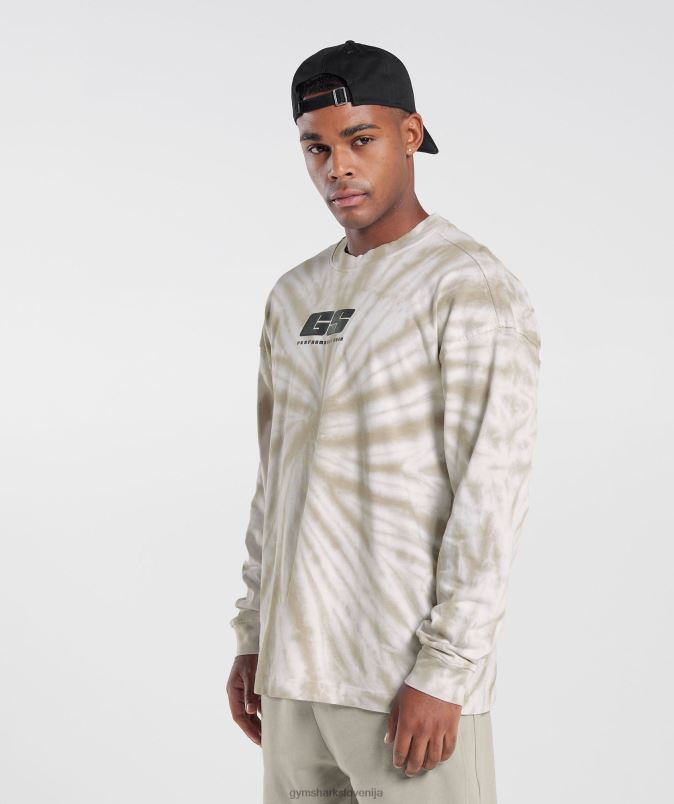 majica z dolgimi rokavi za dan počitka moškiGymshark bela/gobasto rjava/spiralna optika pranje J00L2570