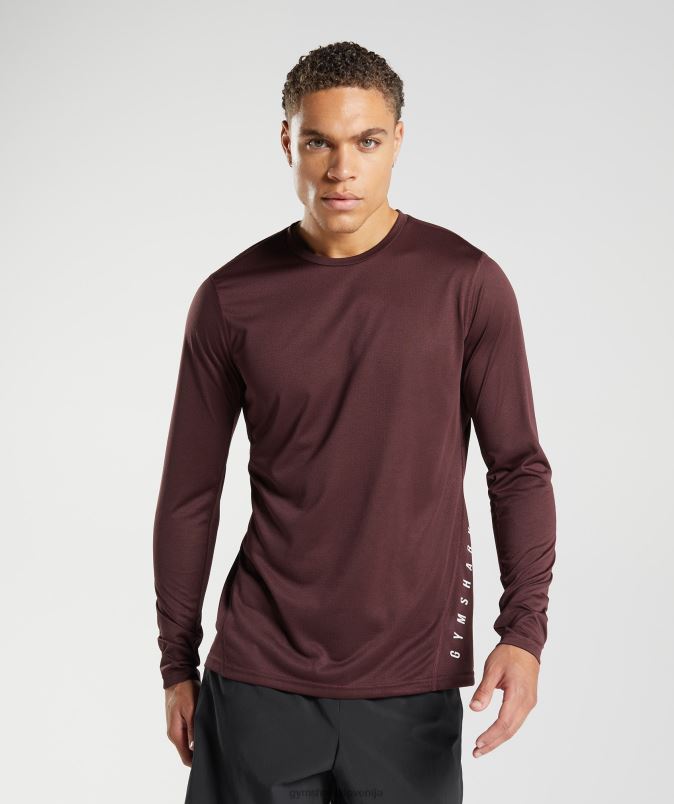 športna majica z dolgimi rokavi moškiGymshark pečen kostanjev/črni lapor J00L2681