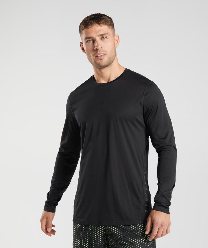 športna majica z dolgimi rokavi moškiGymshark črni/črni lapor J00L2584