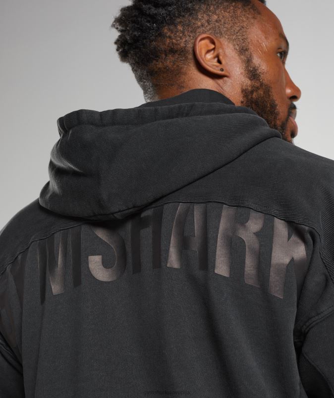 močno opran pulover s kapuco moškiGymshark Črna J00L2835
