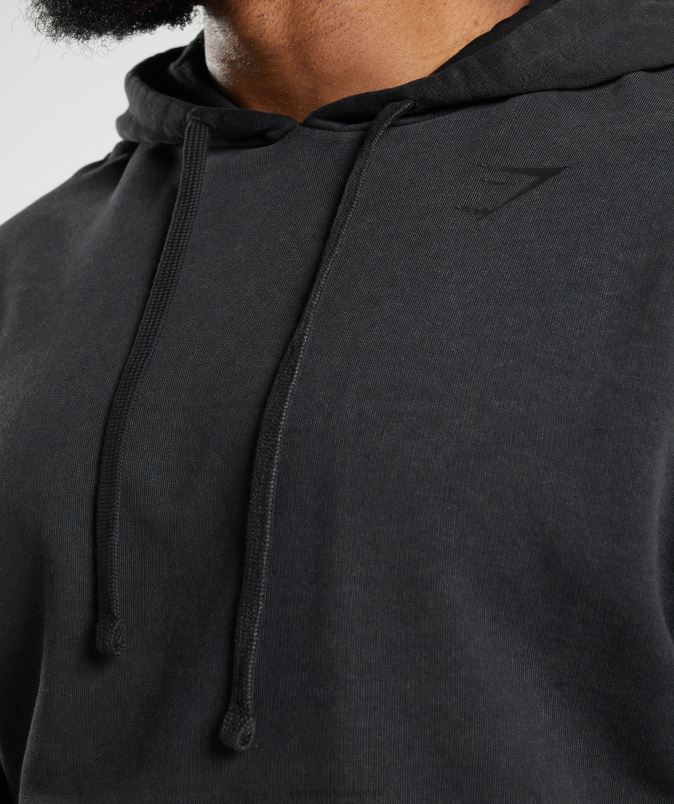 močno opran pulover s kapuco moškiGymshark Črna J00L2835
