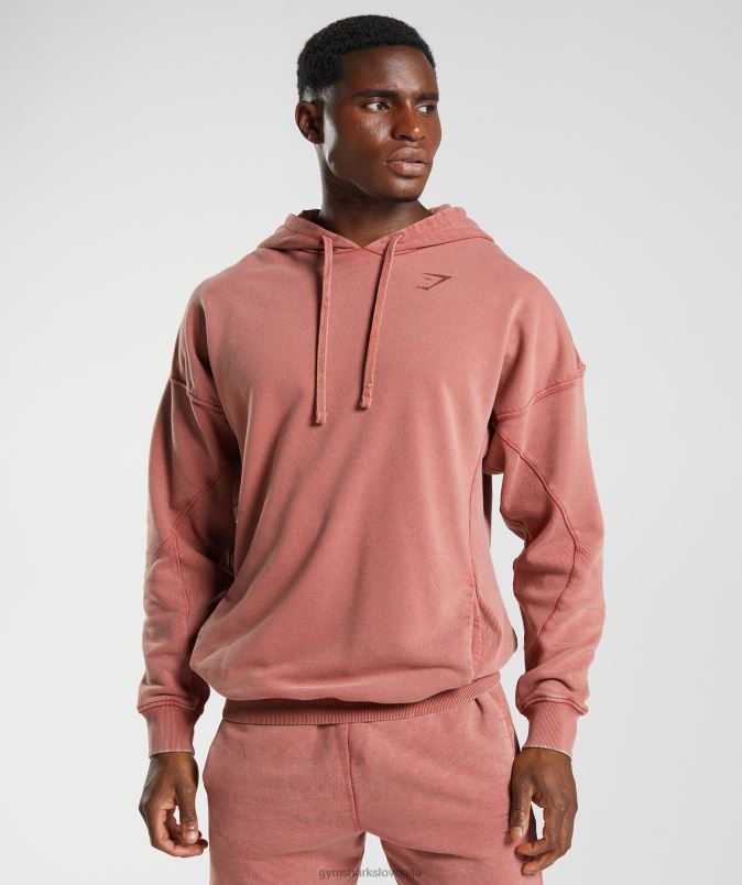 močno opran pulover s kapuco moškiGymshark rožnato rjava J00L2792