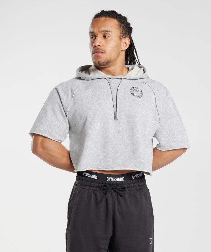 odrezan pulover s kapuco legacy s kratkimi rokavi moškiGymshark svetlo sivi lapor J00L2866