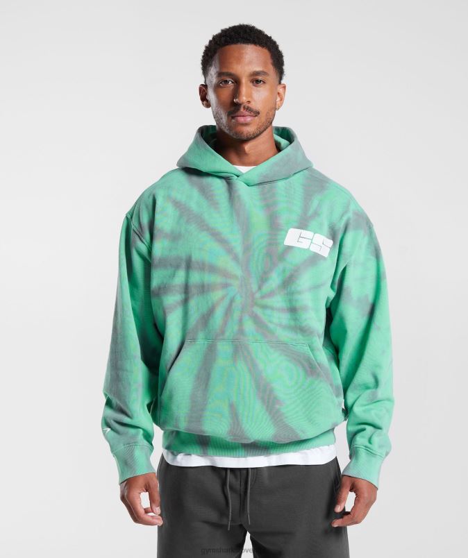 pulover s kapuco za dan počitka moškiGymshark oksidirano zelena/silhueta siva/spiralna optika pranje J00L2799
