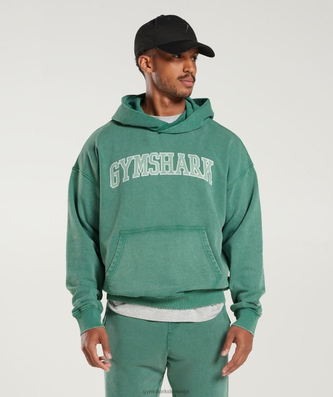 univerzitetni pulover s kapuco moškiGymshark črnilo modrozeleno/kislinsko pranje J00L2875