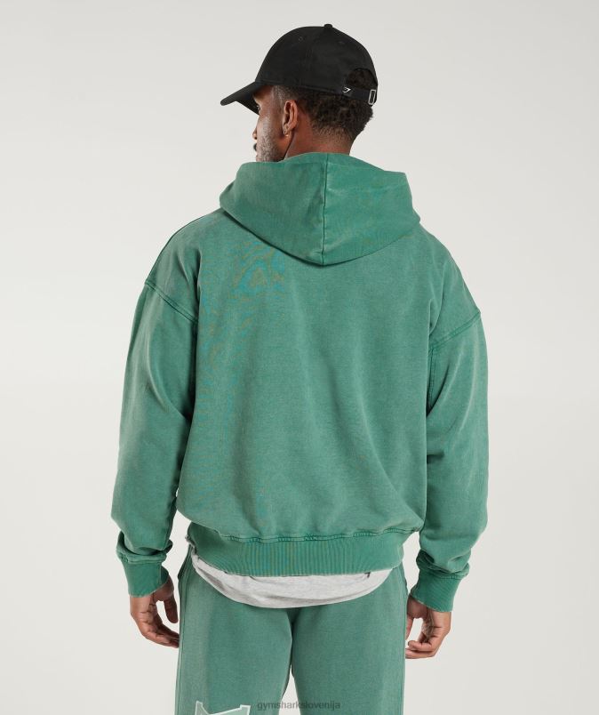 univerzitetni pulover s kapuco moškiGymshark črnilo modrozeleno/kislinsko pranje J00L2875
