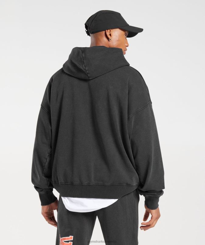 univerzitetni pulover s kapuco moškiGymshark črno/kislinsko pranje J00L2877