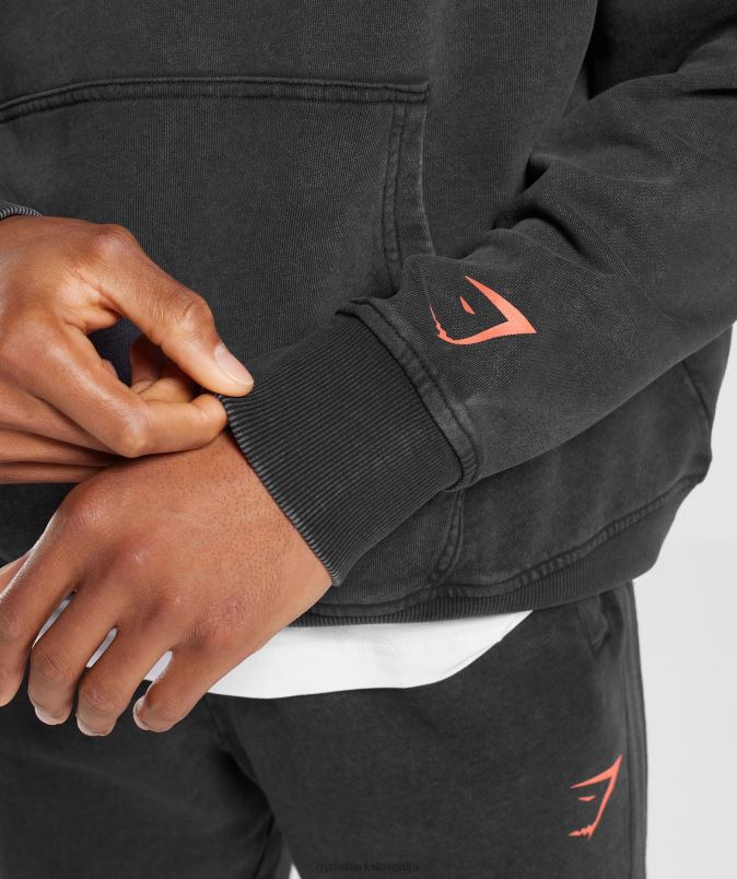 univerzitetni pulover s kapuco moškiGymshark črno/kislinsko pranje J00L2877