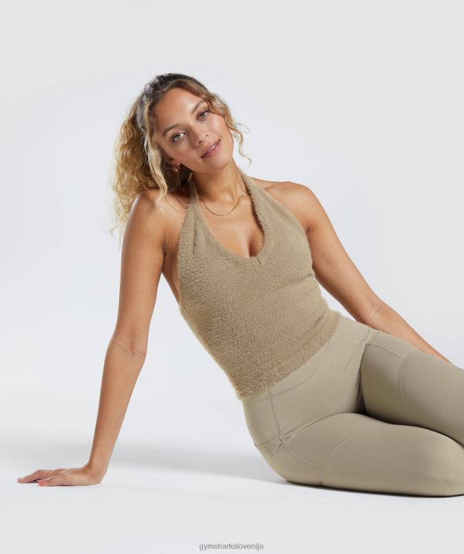 midi majica s povodcem za trepalnice whitney ženskeGymshark cementno rjava J00L2444