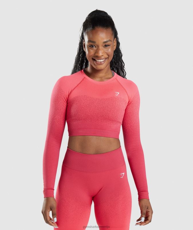 Adapt ombre brezšivni kratki top z dolgimi rokavi ženskeGymshark roza/rdeča J00L2488