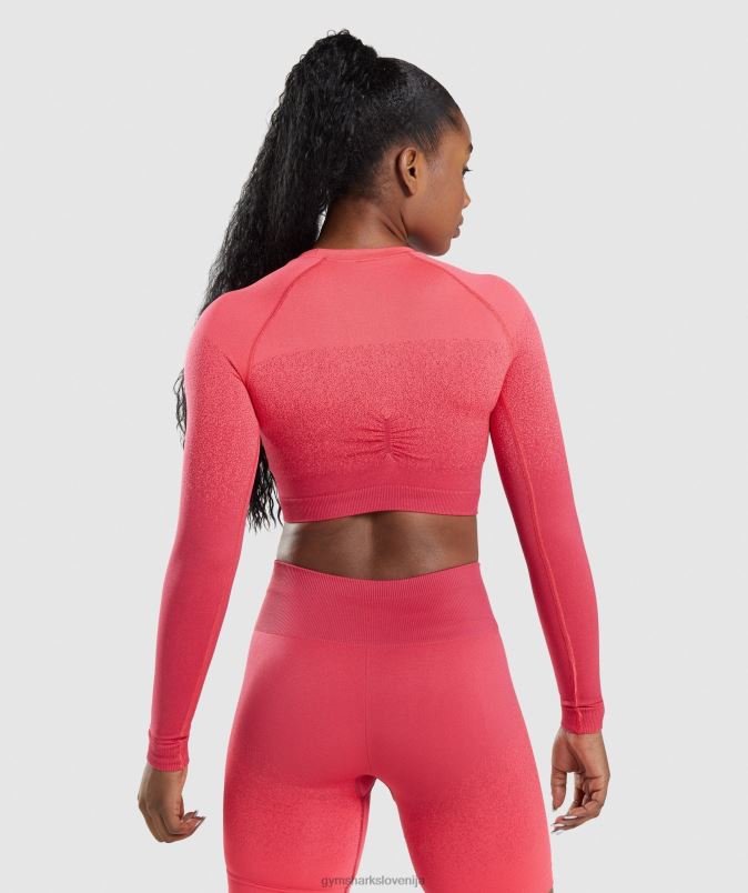 Adapt ombre brezšivni kratki top z dolgimi rokavi ženskeGymshark roza/rdeča J00L2488