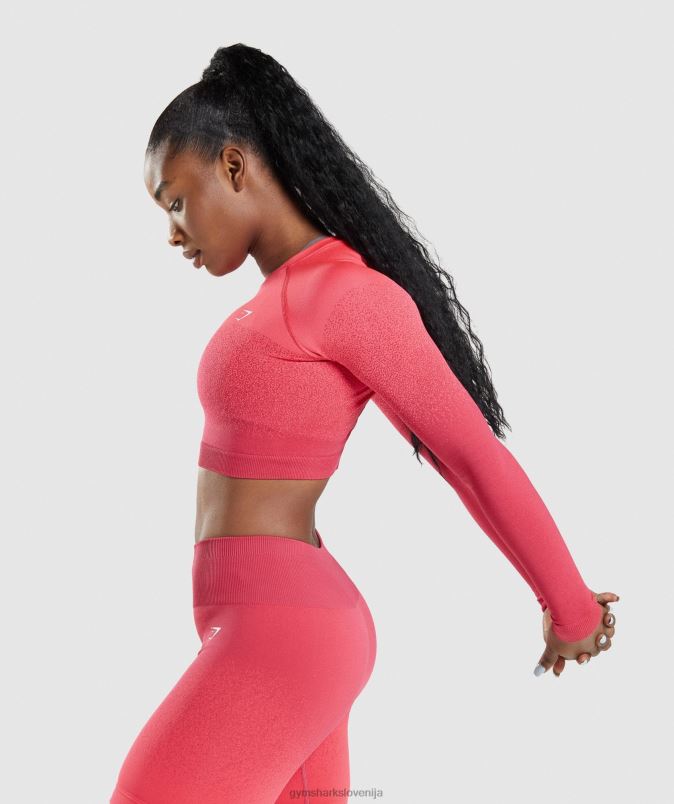 Adapt ombre brezšivni kratki top z dolgimi rokavi ženskeGymshark roza/rdeča J00L2488