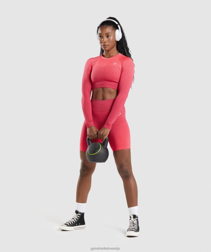 Adapt ombre brezšivni kratki top z dolgimi rokavi ženskeGymshark roza/rdeča J00L2488