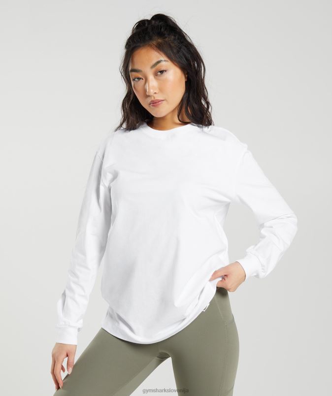 bombažna oversized majica z dolgimi rokavi ženskeGymshark bela J00L2420