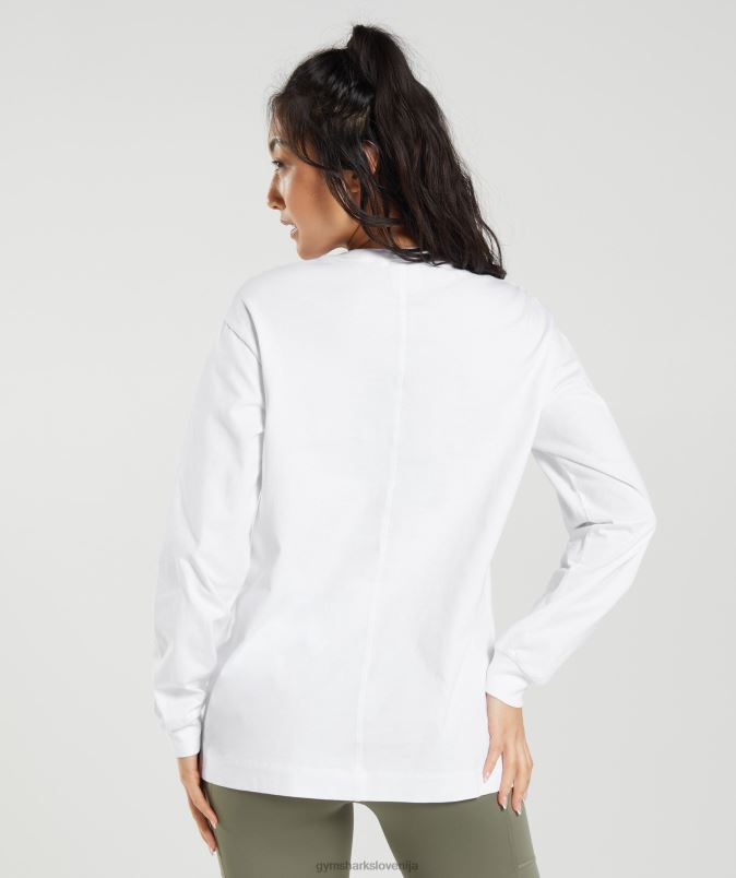 bombažna oversized majica z dolgimi rokavi ženskeGymshark bela J00L2420