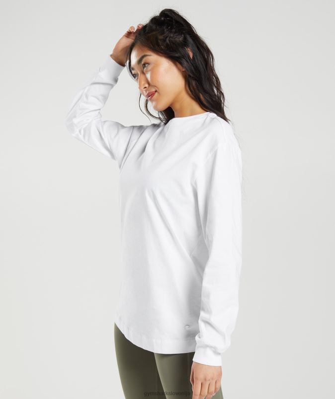 bombažna oversized majica z dolgimi rokavi ženskeGymshark bela J00L2420