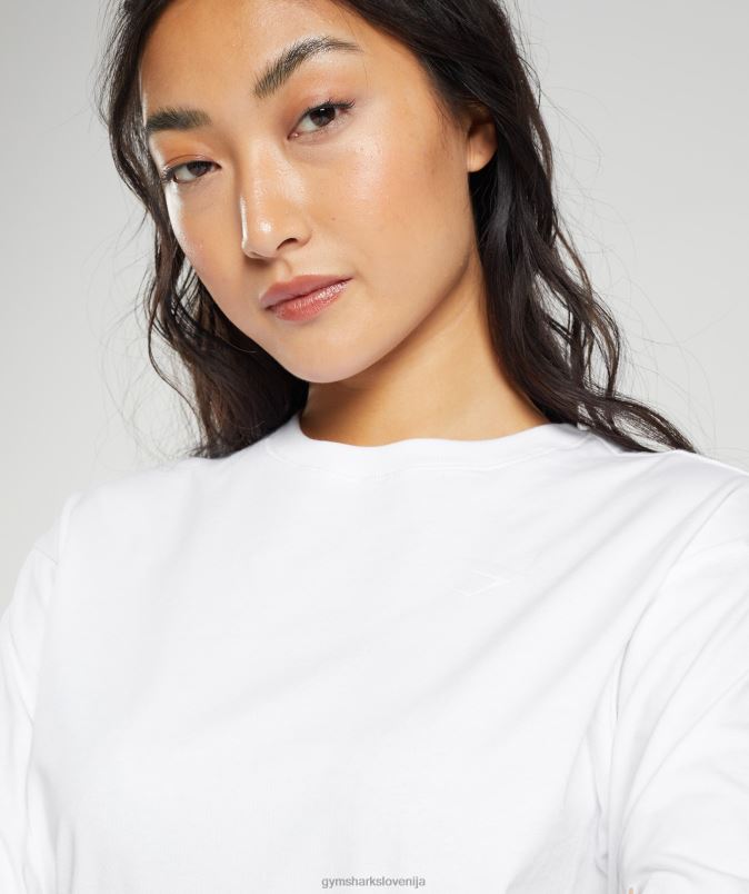 bombažna oversized majica z dolgimi rokavi ženskeGymshark bela J00L2420