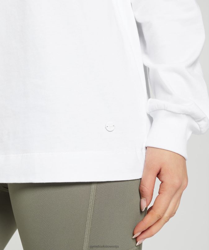 bombažna oversized majica z dolgimi rokavi ženskeGymshark bela J00L2420