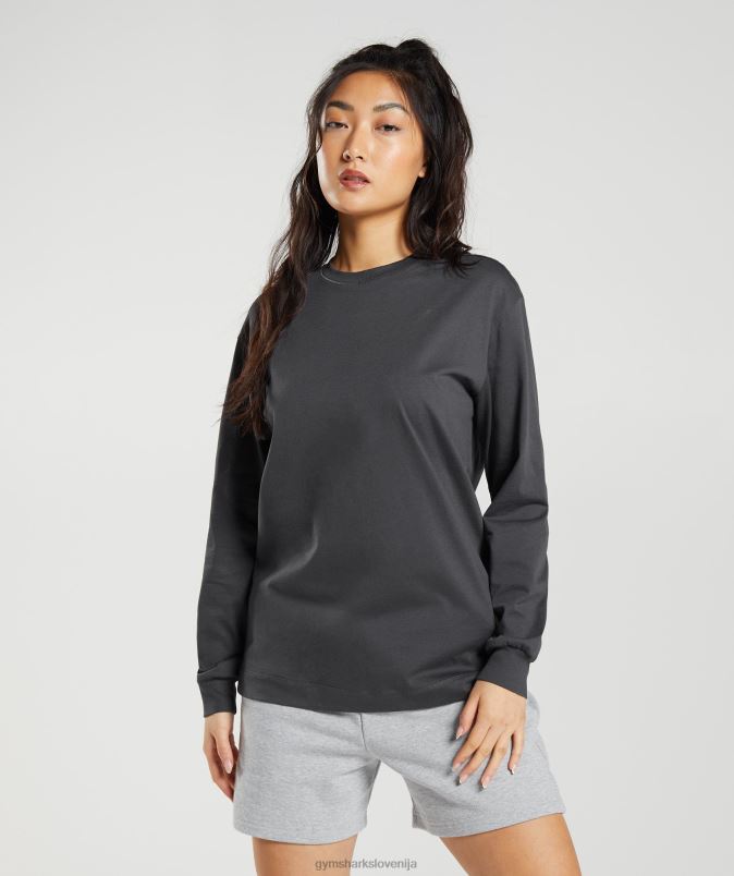 bombažna oversized majica z dolgimi rokavi ženskeGymshark oniks siva J00L2434