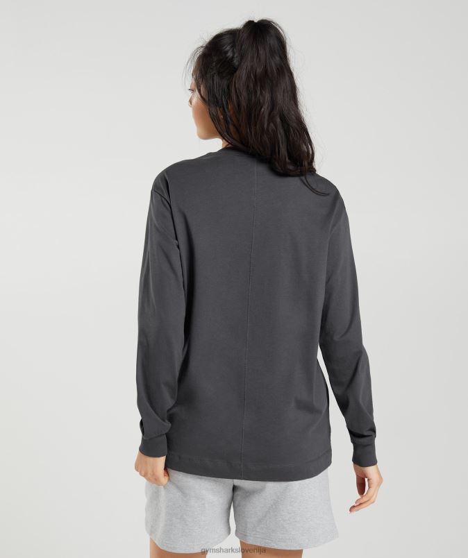 bombažna oversized majica z dolgimi rokavi ženskeGymshark oniks siva J00L2434