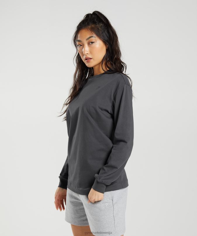bombažna oversized majica z dolgimi rokavi ženskeGymshark oniks siva J00L2434
