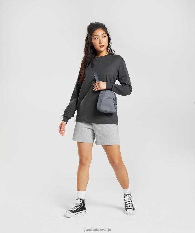 bombažna oversized majica z dolgimi rokavi ženskeGymshark oniks siva J00L2434