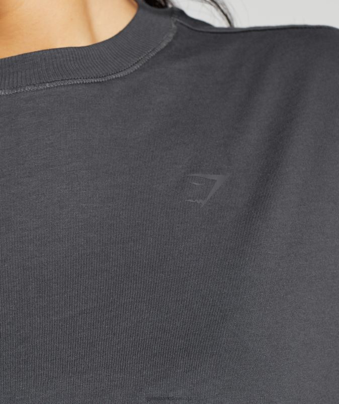 bombažna oversized majica z dolgimi rokavi ženskeGymshark oniks siva J00L2434