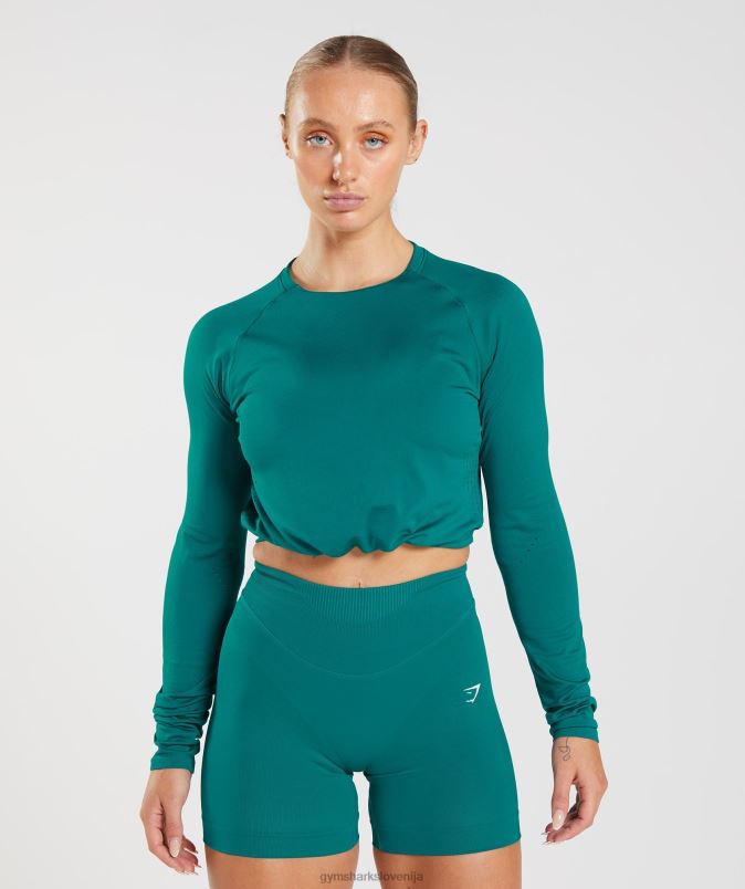 brezšivna majica z dolgimi rokavi ženskeGymshark bogato teal J00L2433
