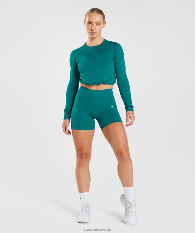 brezšivna majica z dolgimi rokavi ženskeGymshark bogato teal J00L2433