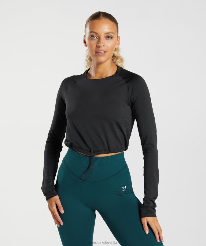 brezšivna majica z dolgimi rokavi ženskeGymshark Črna J00L2430