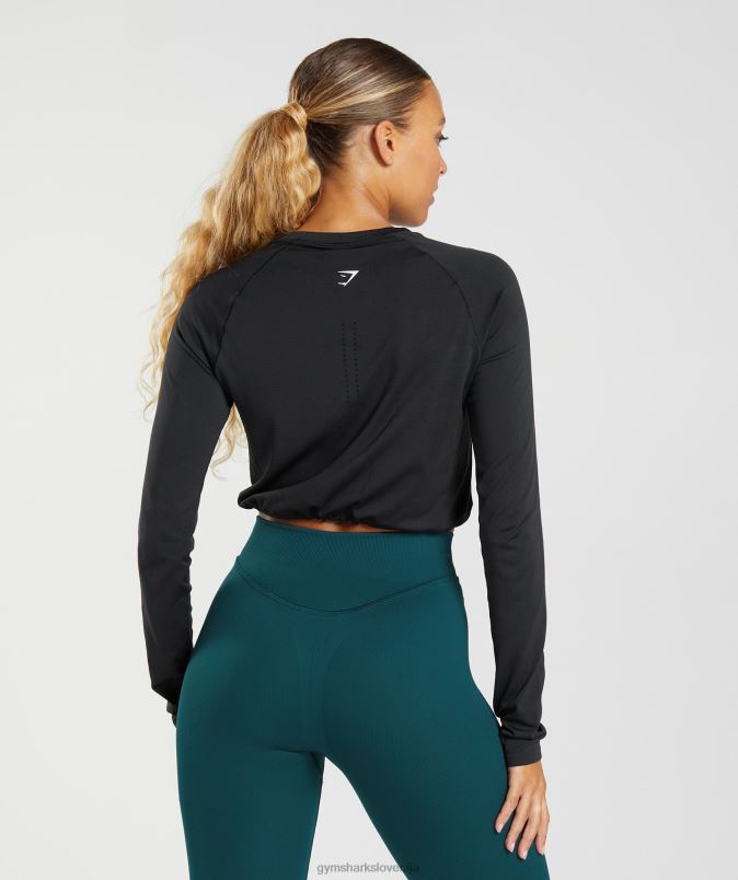 brezšivna majica z dolgimi rokavi ženskeGymshark Črna J00L2430