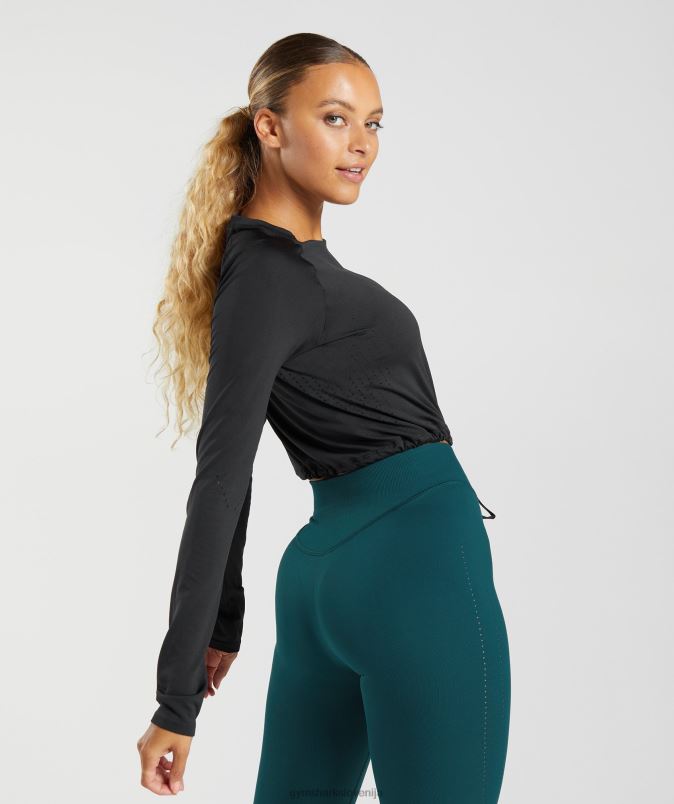 brezšivna majica z dolgimi rokavi ženskeGymshark Črna J00L2430