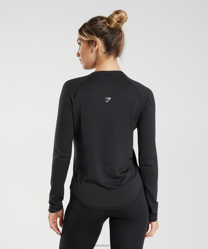 brezšivna majica z dolgimi rokavi ženskeGymshark Črna J00L2462