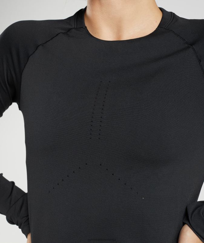 brezšivna majica z dolgimi rokavi ženskeGymshark Črna J00L2462