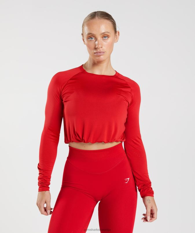 brezšivna majica z dolgimi rokavi ženskeGymshark salsa rdeča J00L2439