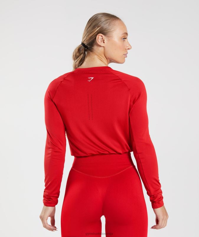 brezšivna majica z dolgimi rokavi ženskeGymshark salsa rdeča J00L2439