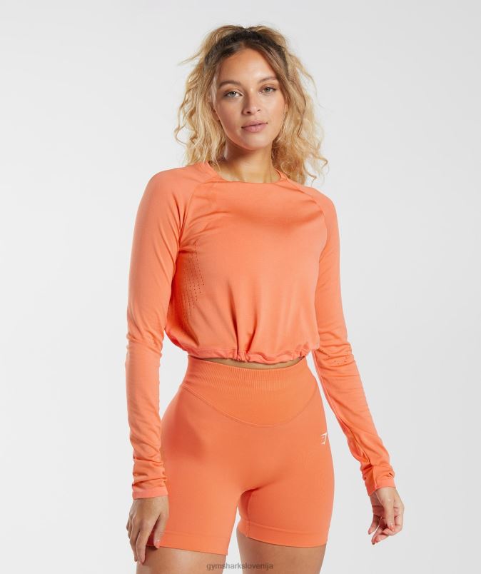 brezšivna majica z dolgimi rokavi ženskeGymshark vesoljska oranžna J00L2456